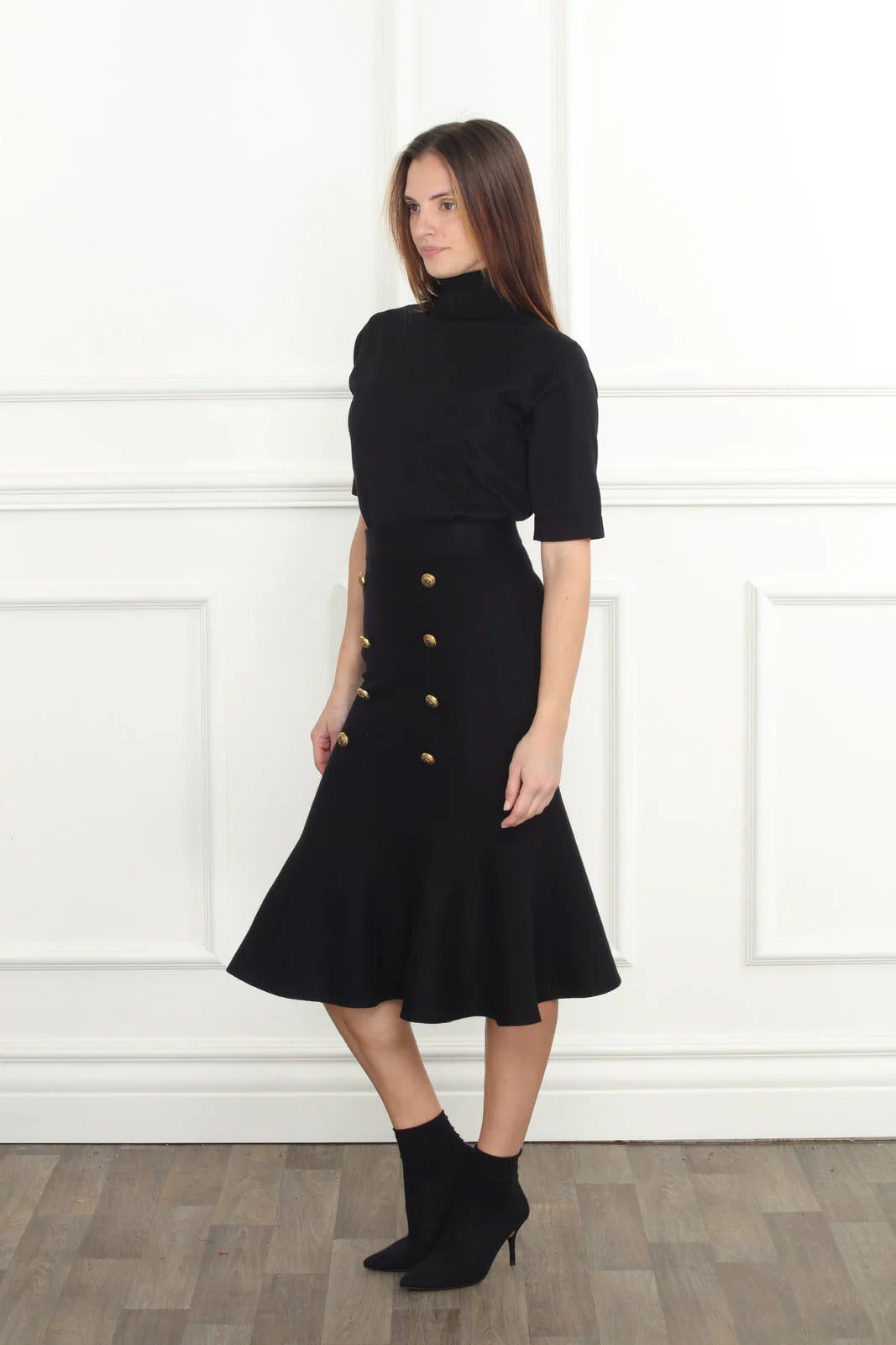 Gold Button Mermaid Knit Skirt