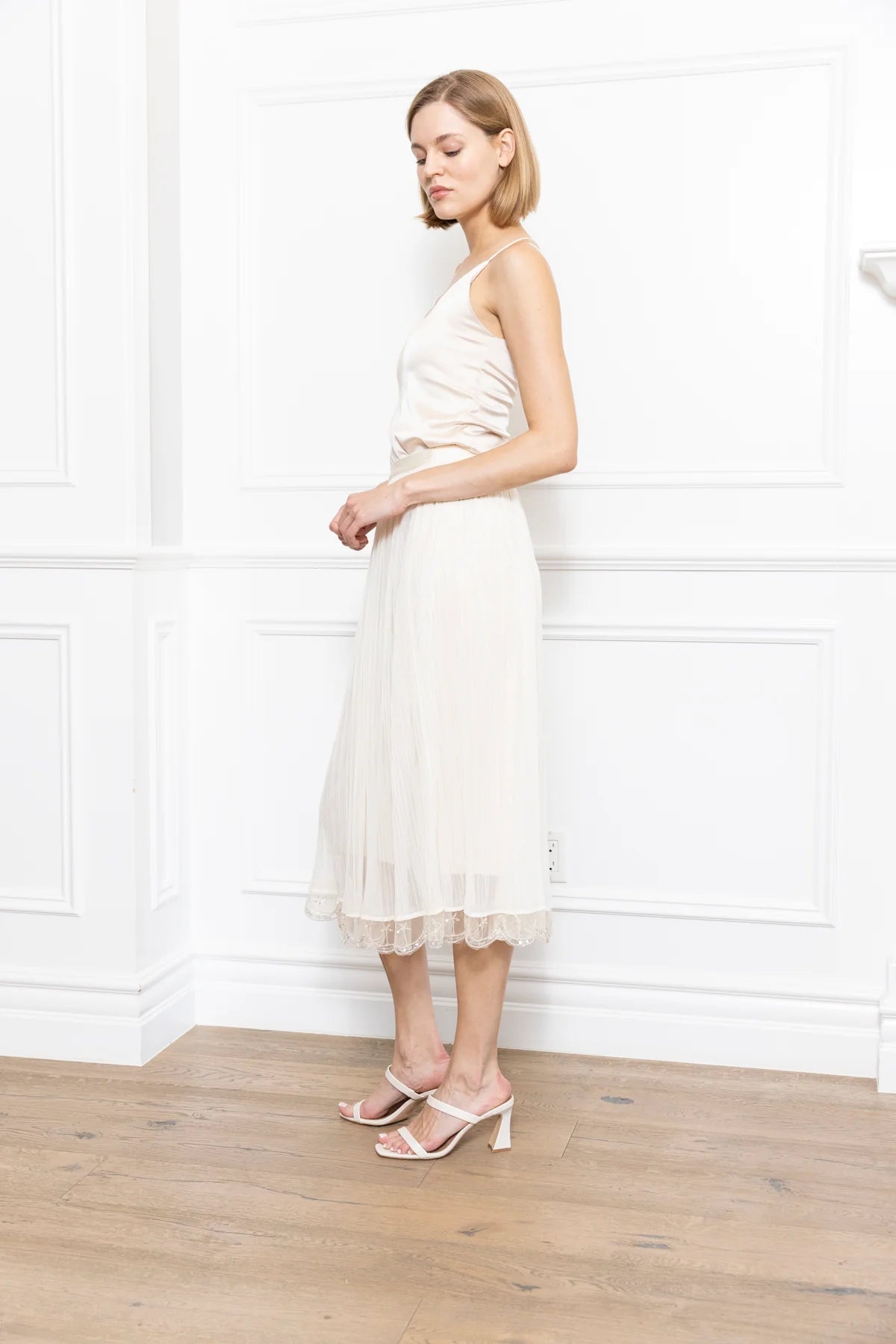 Beading Lace Trim Midi Skirt