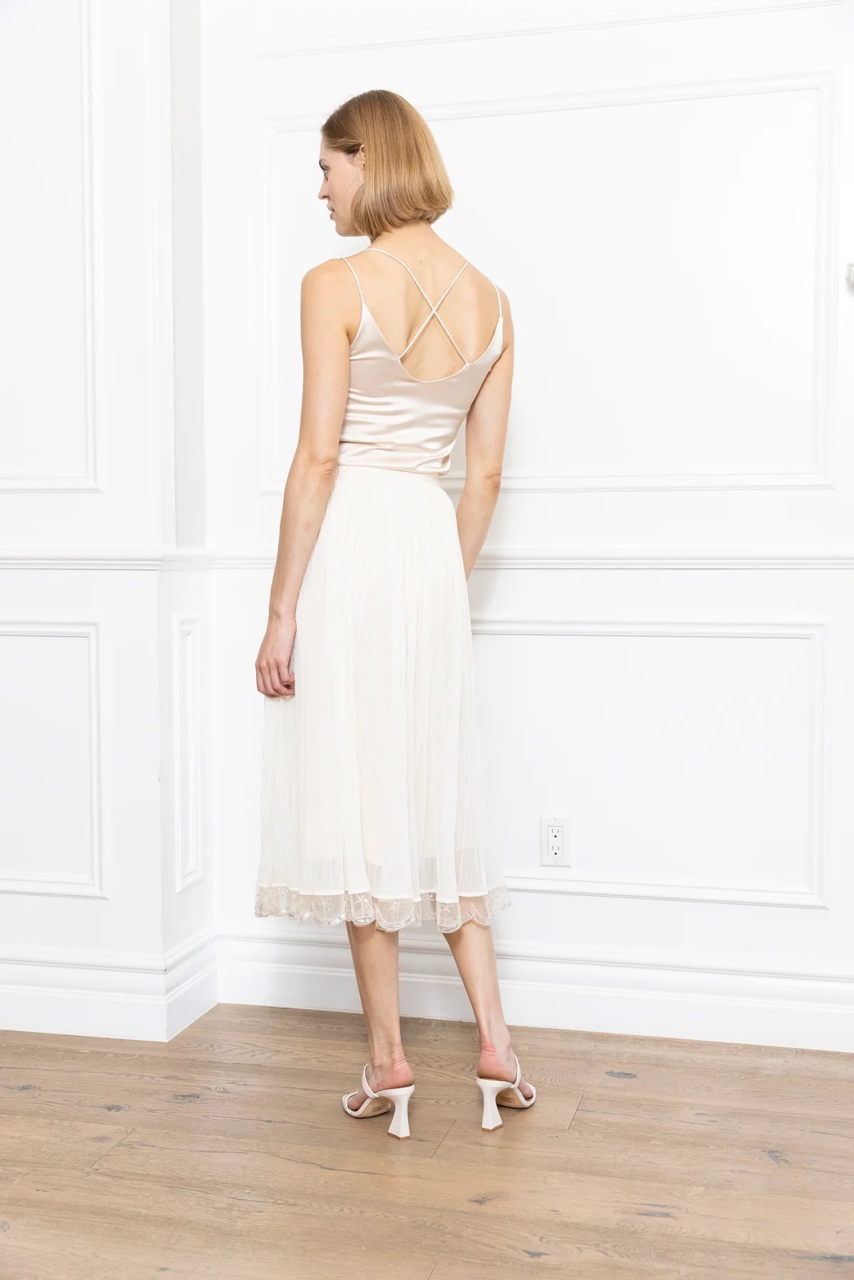 Beading Lace Trim Midi Skirt