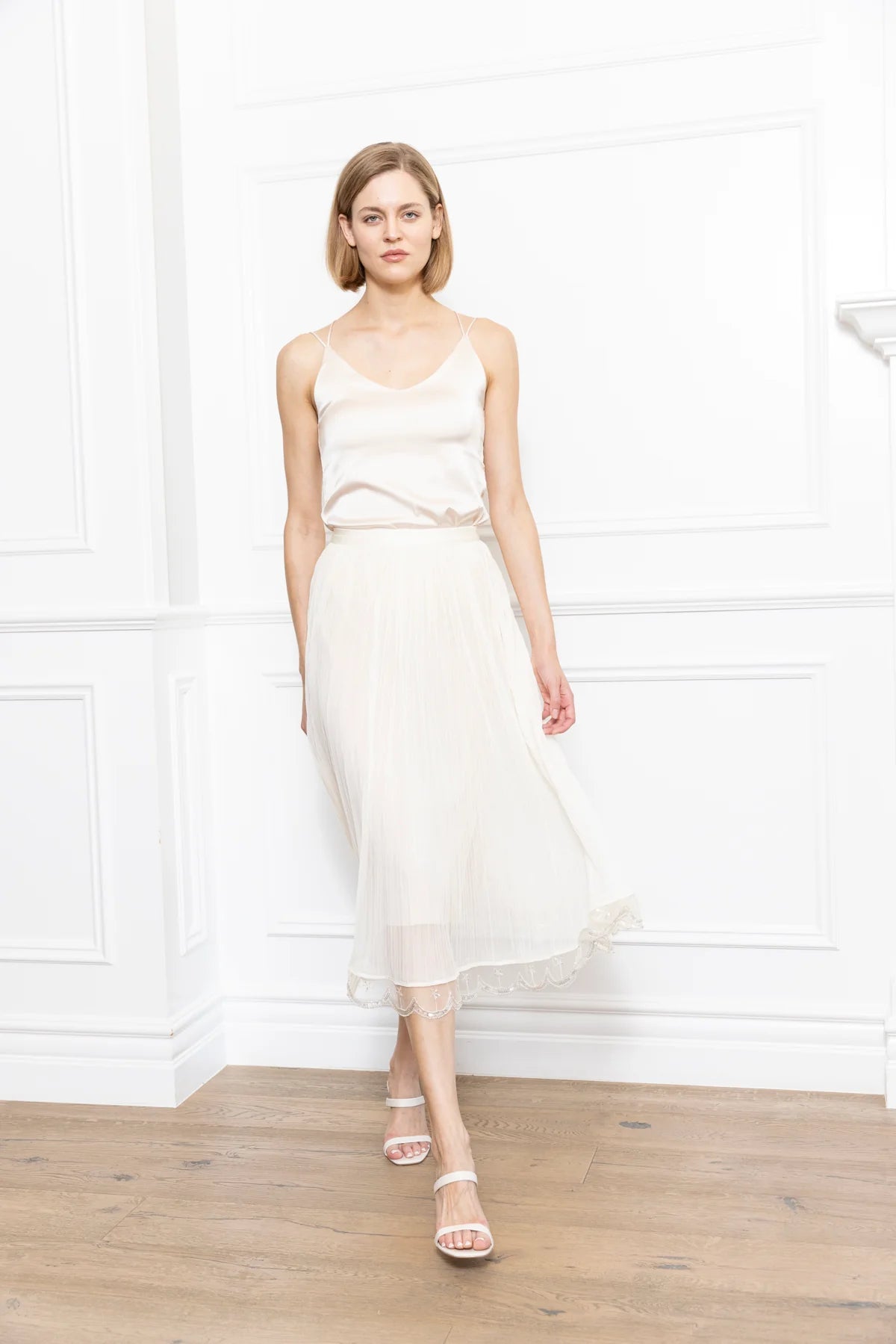 Beading Lace Trim Midi Skirt