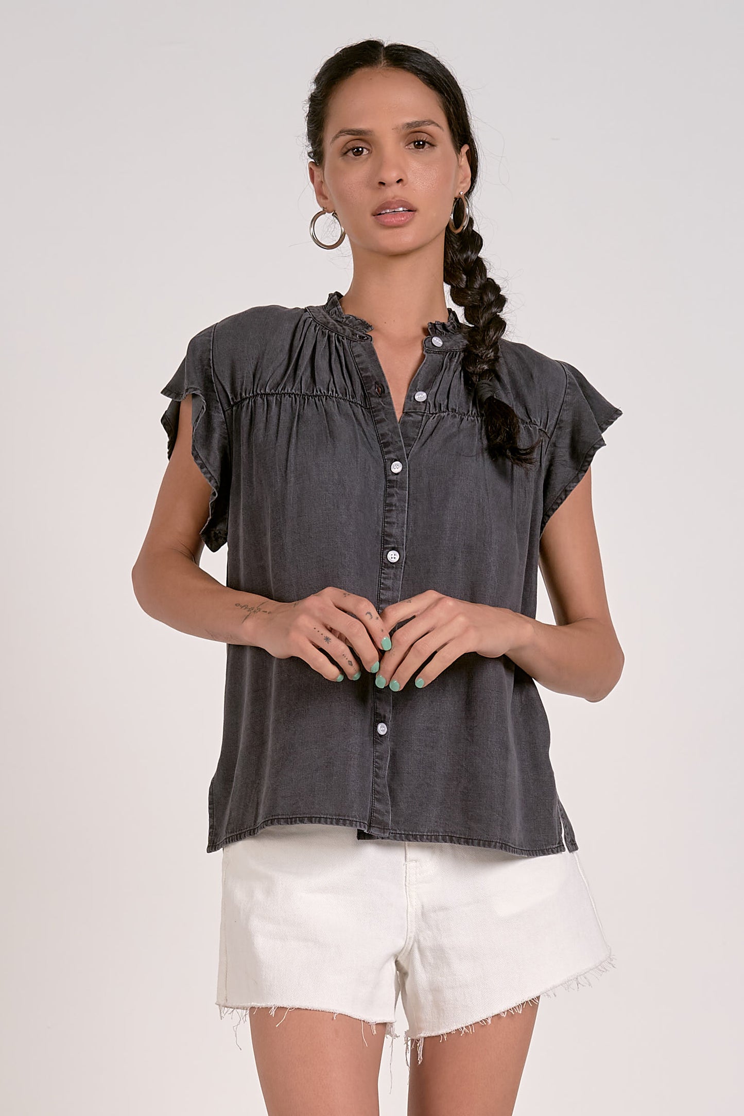 Button down Flutter Sleeve Blouse