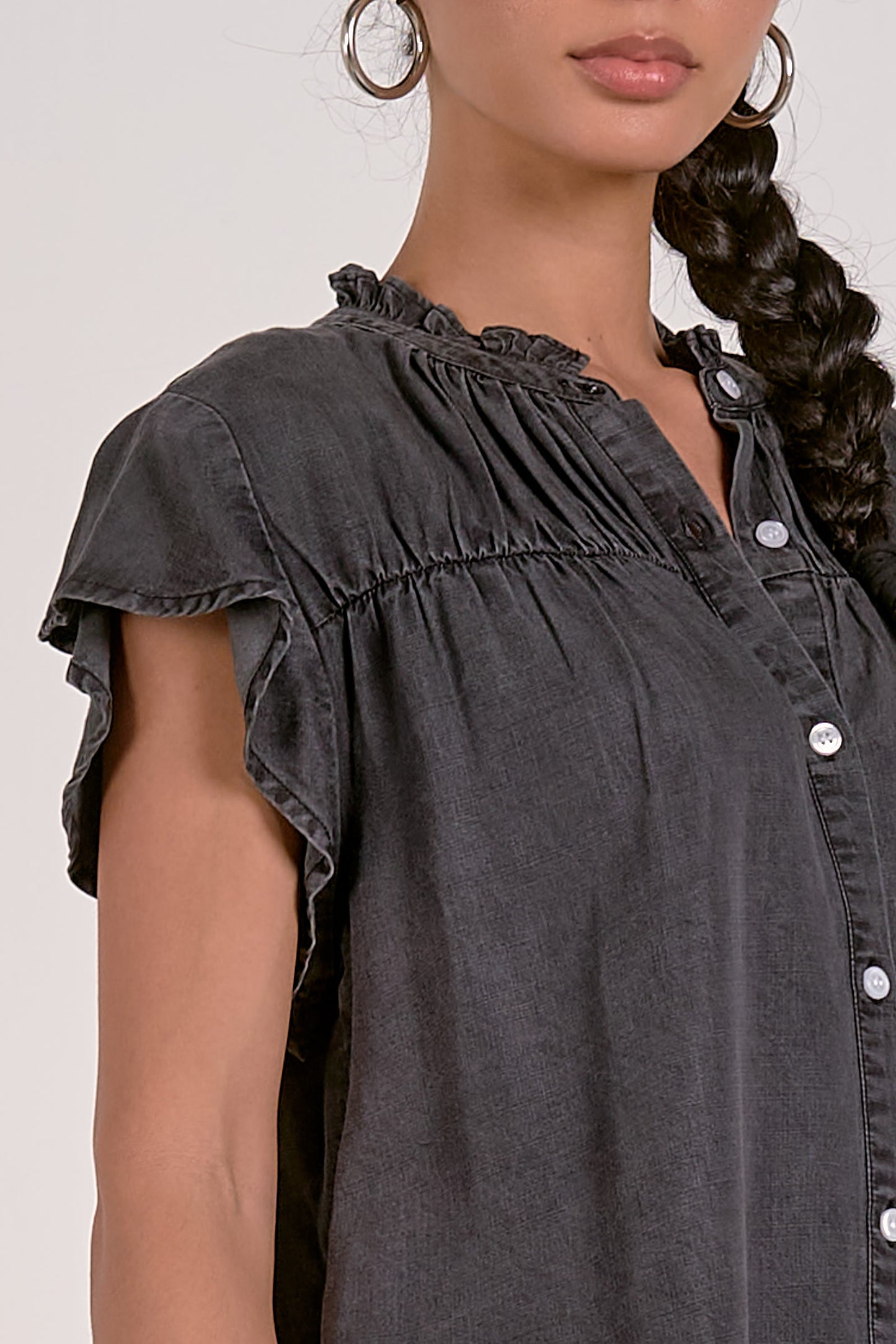 Button down Flutter Sleeve Blouse