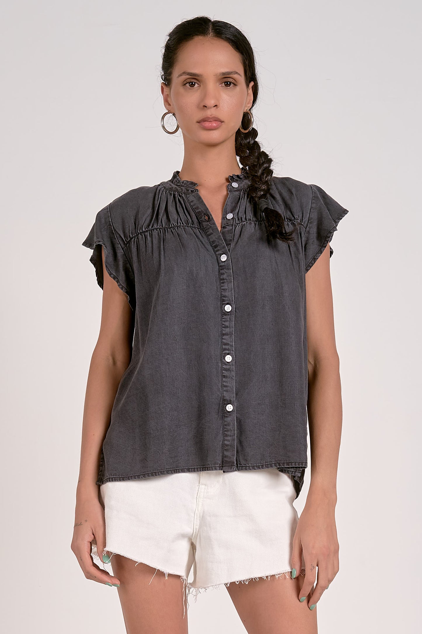 Button down Flutter Sleeve Blouse