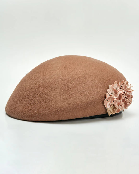 Hydrangea Felted Virgin Wool Leather Beret
