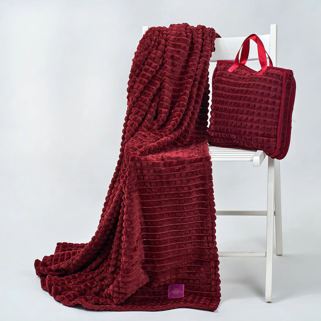 Travel Cozy 4-in-1 Plaid Luxury Velour Blanket - Pillow