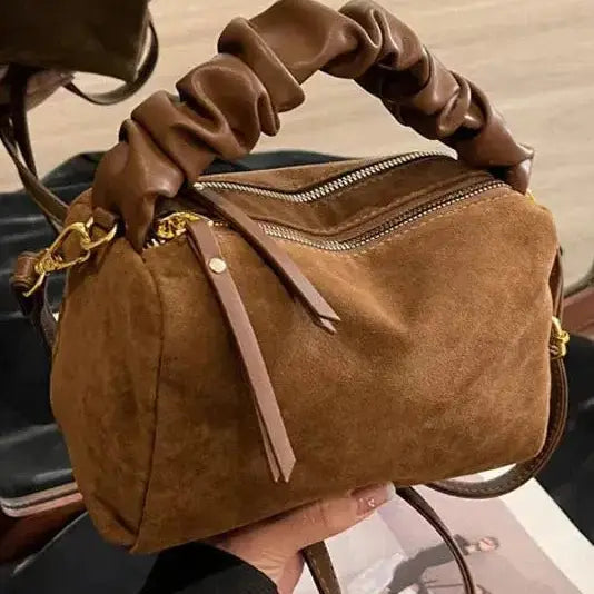 Faux Suede Ruched Handle Bag