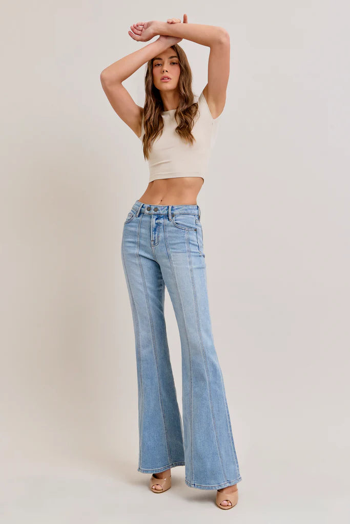 Moto Seamed Stretch 33" Inseam Flare Jeans