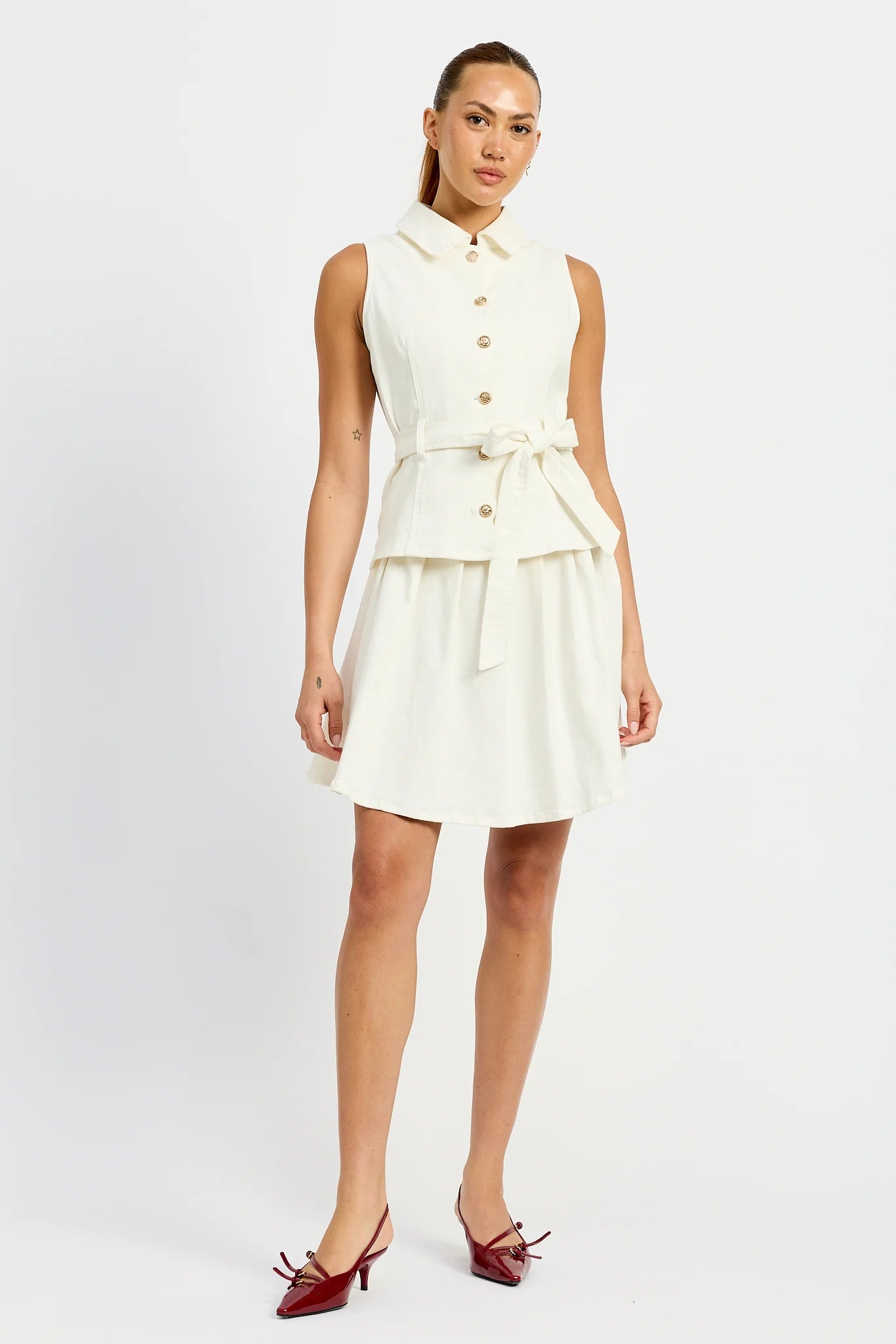 Scallop Placket Denim Dress