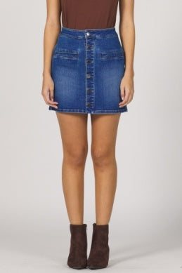 Button Front Denim Mini Skirt