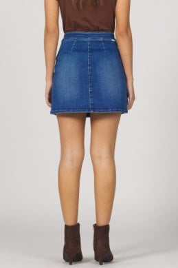 Button Front Denim Mini Skirt