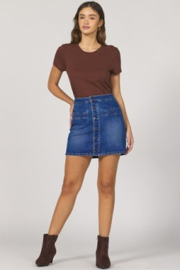 Button Front Denim Mini Skirt