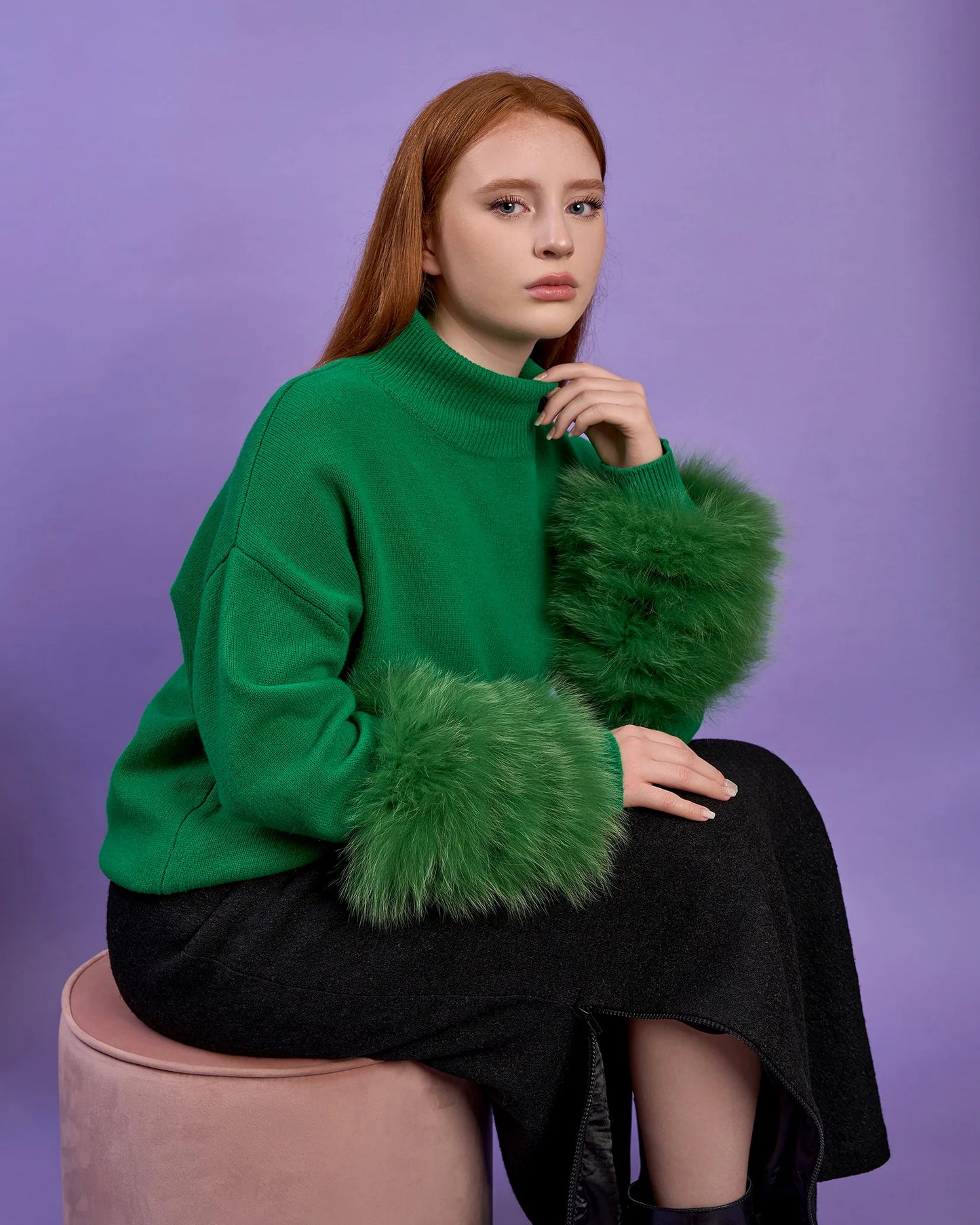 Detachable Fox Fur Cuff Merino Wool Sweater