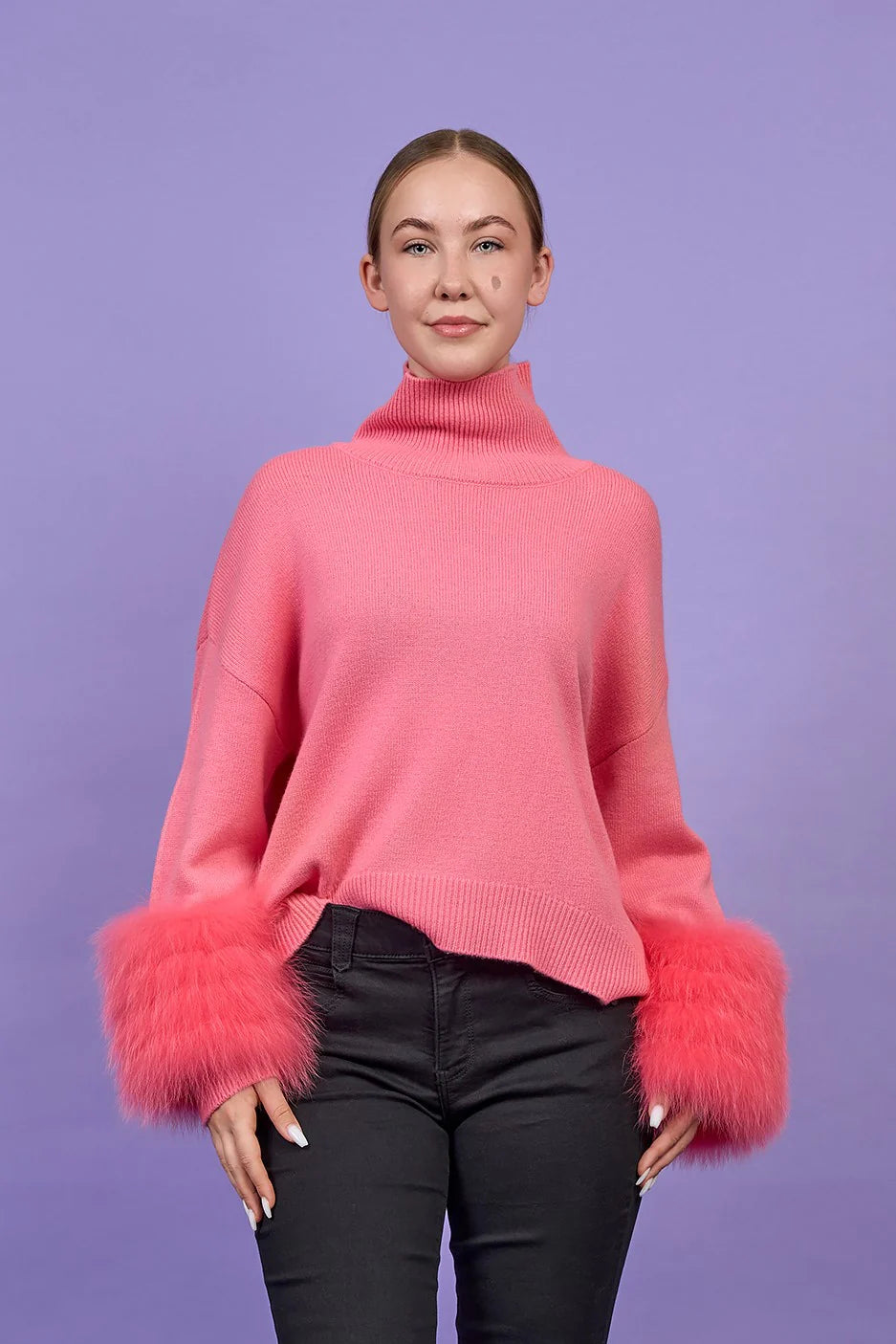 Detachable Fox Fur Cuff Merino Wool Sweater