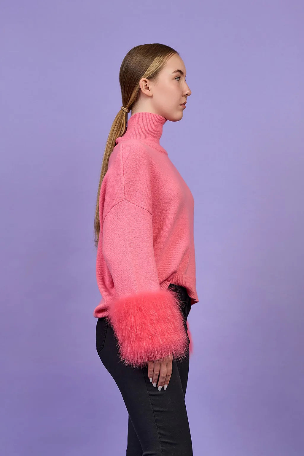 Detachable Fox Fur Cuff Merino Wool Sweater
