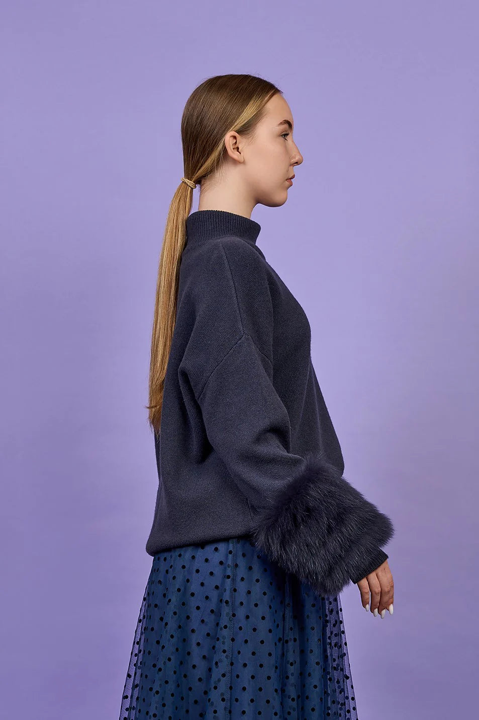 Detachable Fox Fur Cuff Merino Wool Sweater