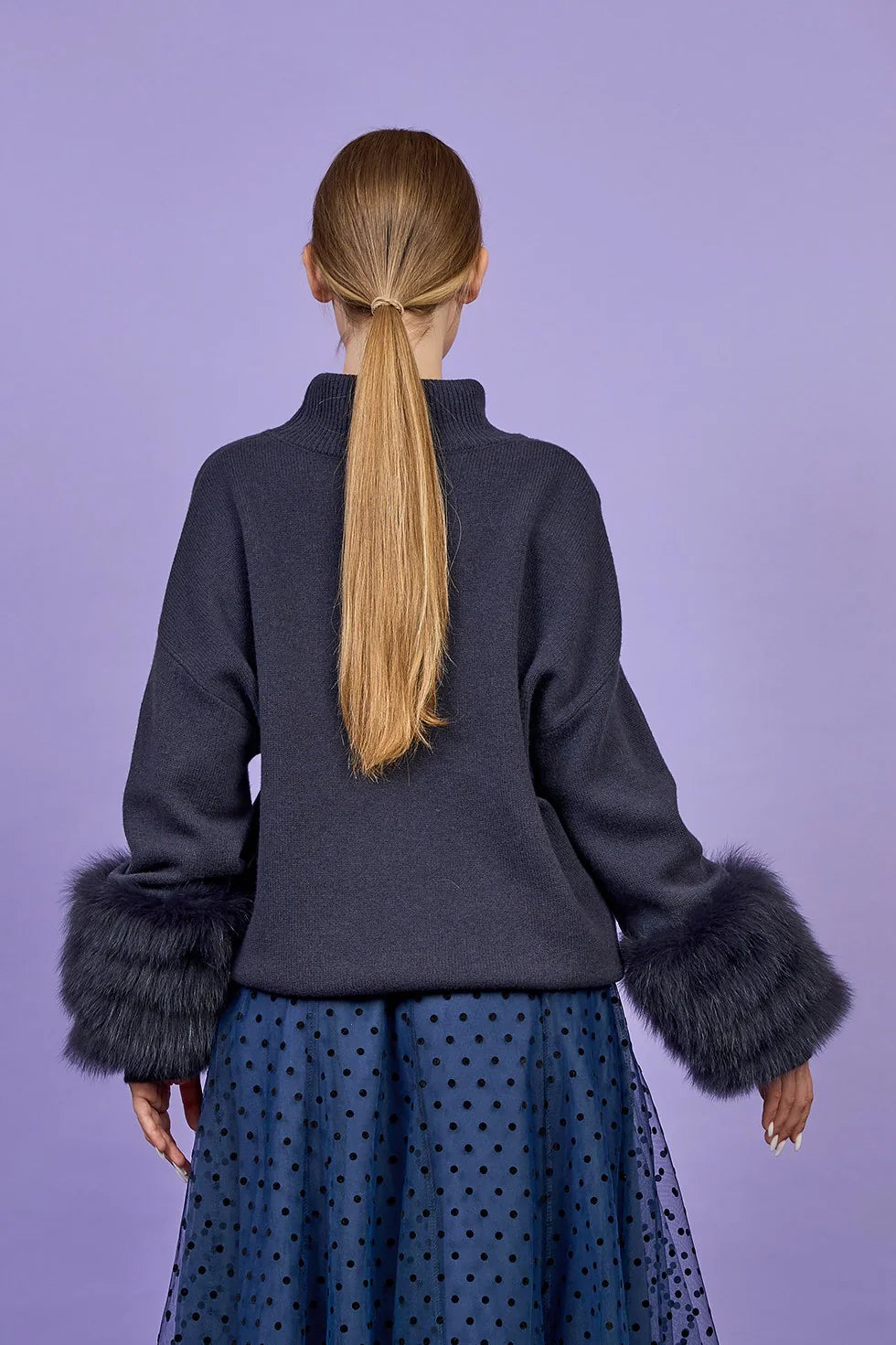 Detachable Fox Fur Cuff Merino Wool Sweater