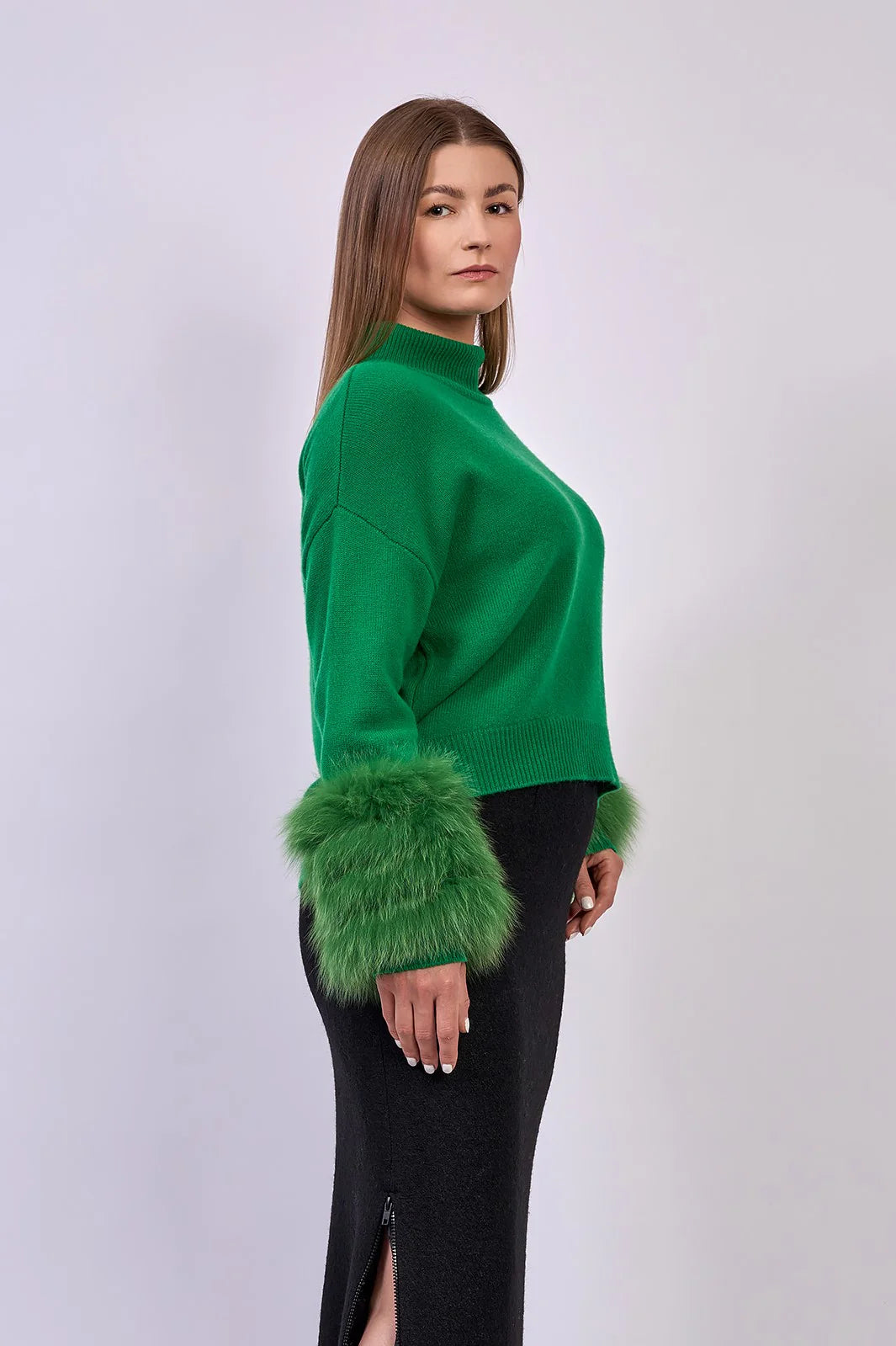 Detachable Fox Fur Cuff Merino Wool Sweater