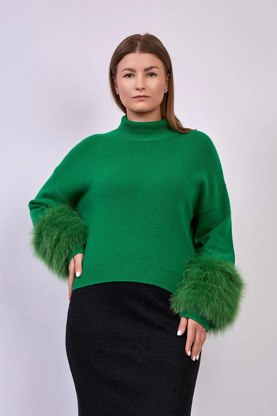 Detachable Fox Fur Cuff Merino Wool Sweater