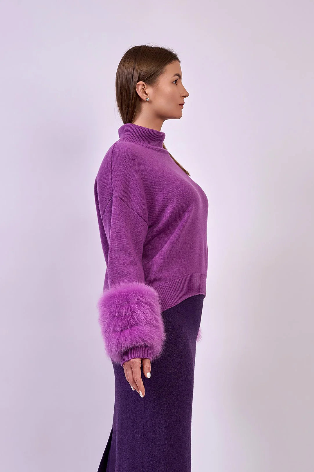 Detachable Fox Fur Cuff Merino Wool Sweater