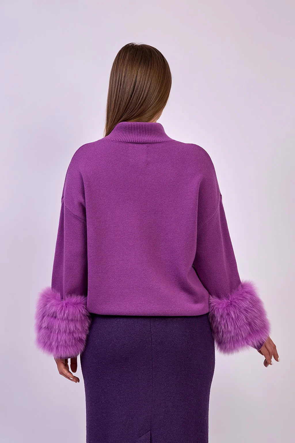 Detachable Fox Fur Cuff Merino Wool Sweater