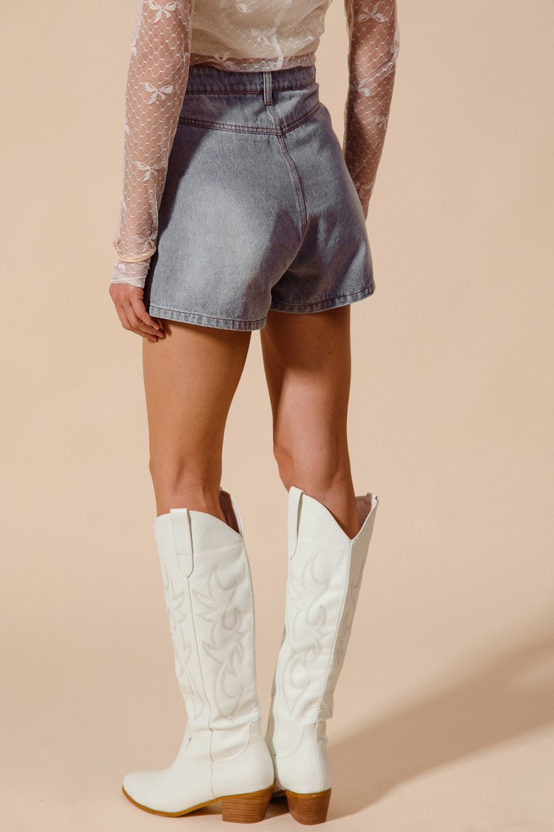 Bow Ribbon Knot Pocket Denim Shorts