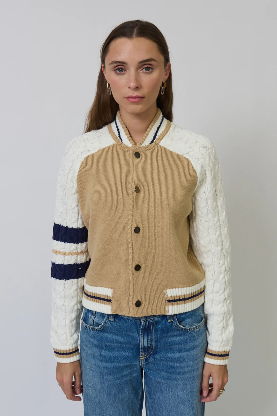 Chloe Cable Sleeve Knit Bomber