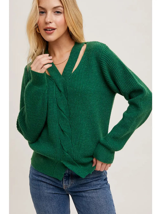 Strappy V-Neck Knit Sweater