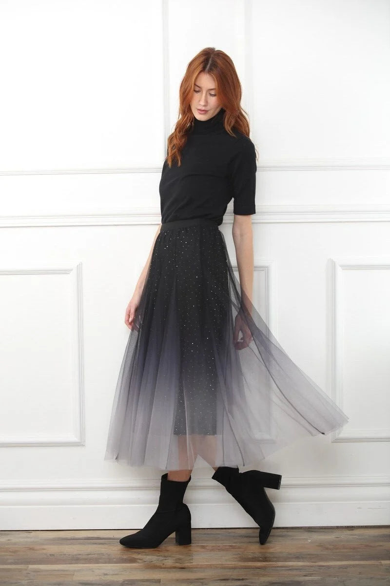 Ombré Sparkle Tulle Midi Skirt
