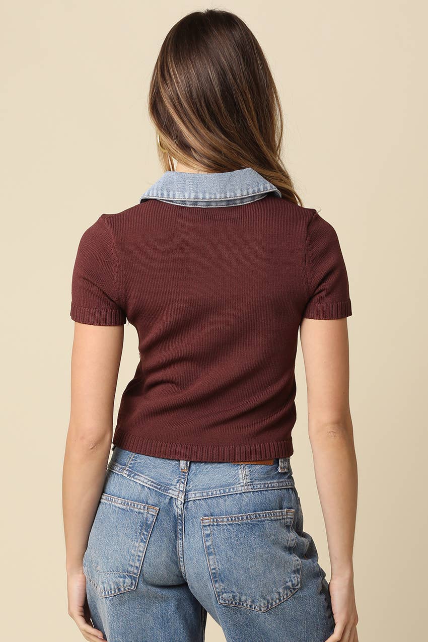 Lena Contrast Collar Crop Top