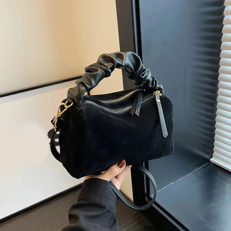 Faux Suede Ruched Handle Bag