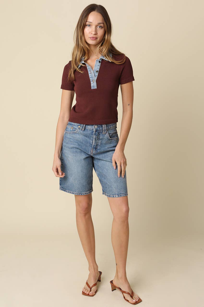 Lena Contrast Collar Crop Top