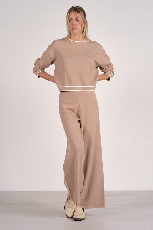 Wide Leg Contrast Pants