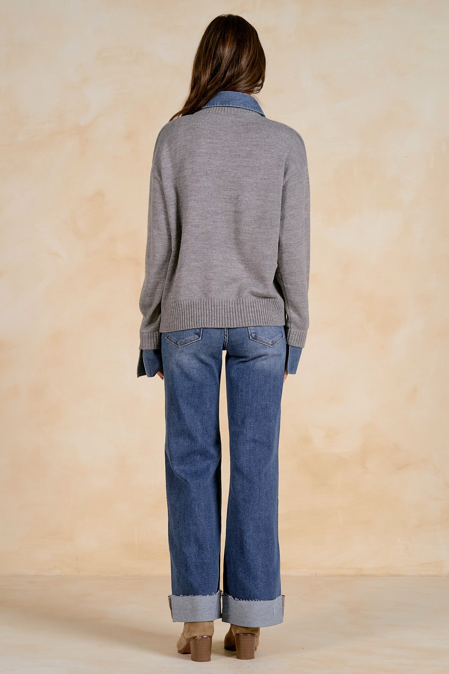 Tess Layered Denim-Collar Sweater
