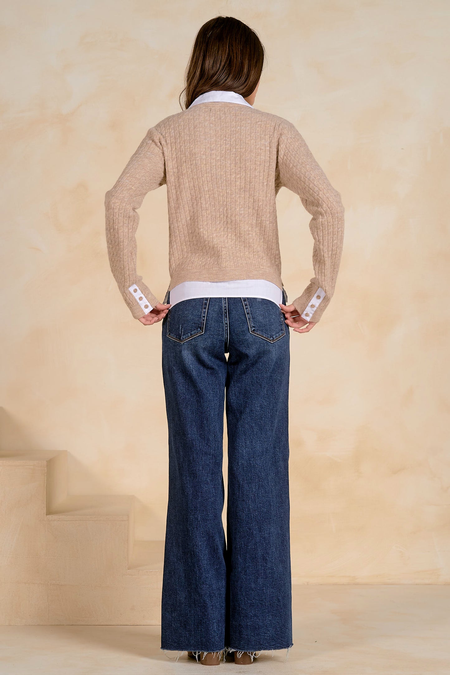 Cable-Knit Layered-Collar Cardigan