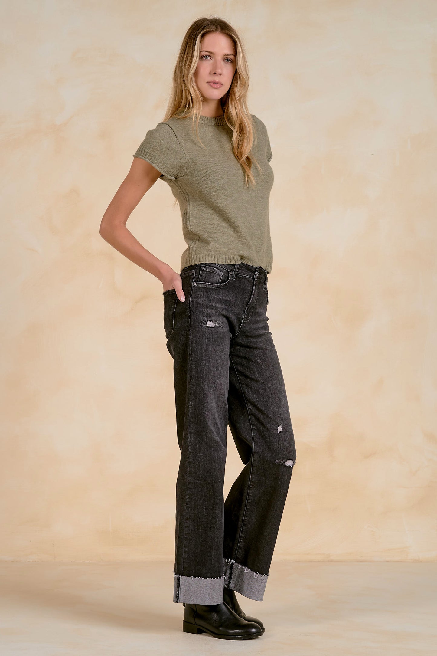 Olive Short Sleeve Knit Top