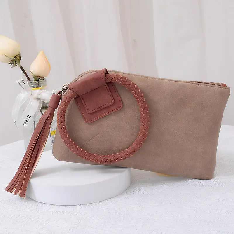 Fashion Cuff Handle Tassel Wristlet Clutch