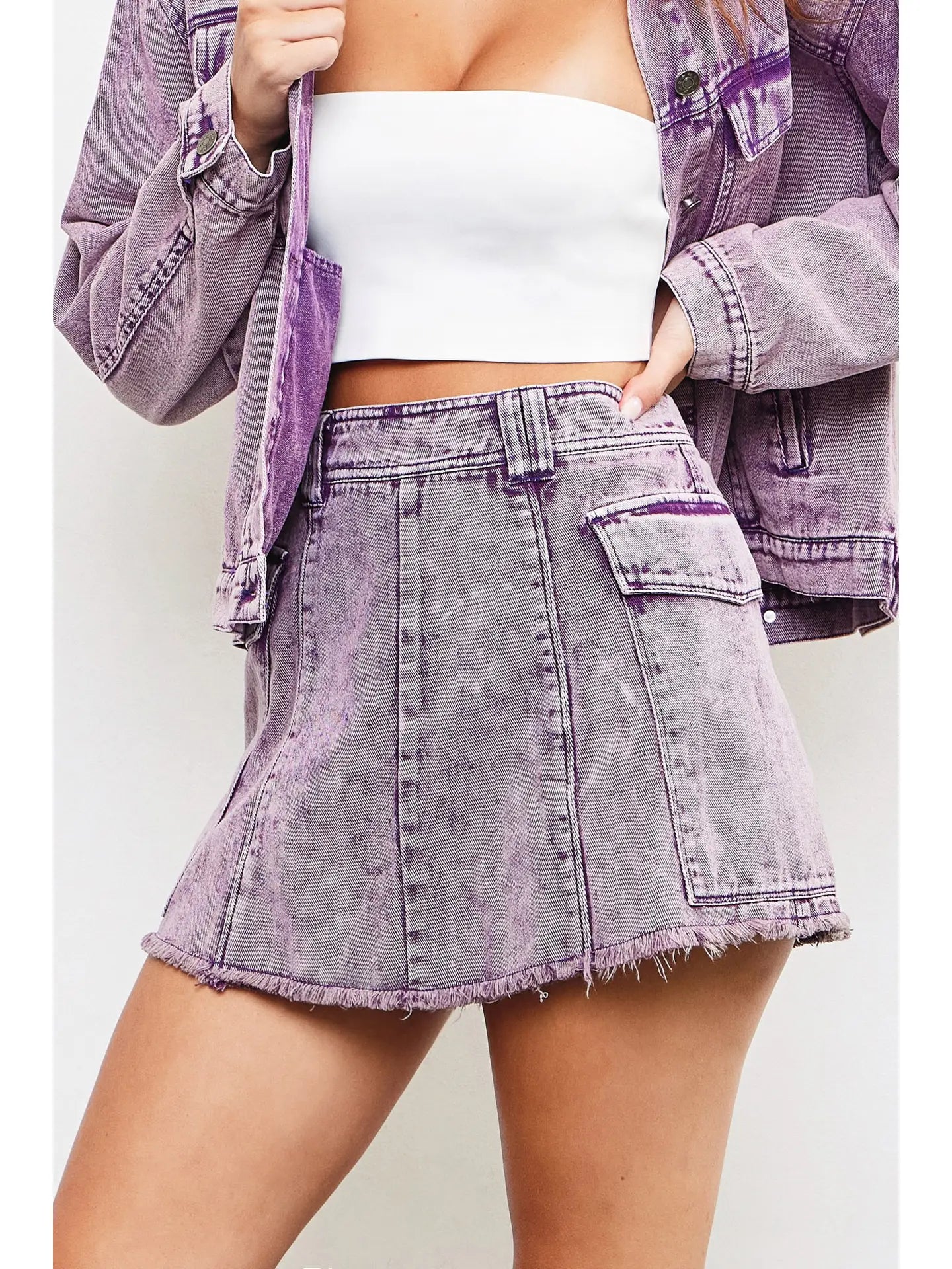 Washed Violet Jean Flare Skort