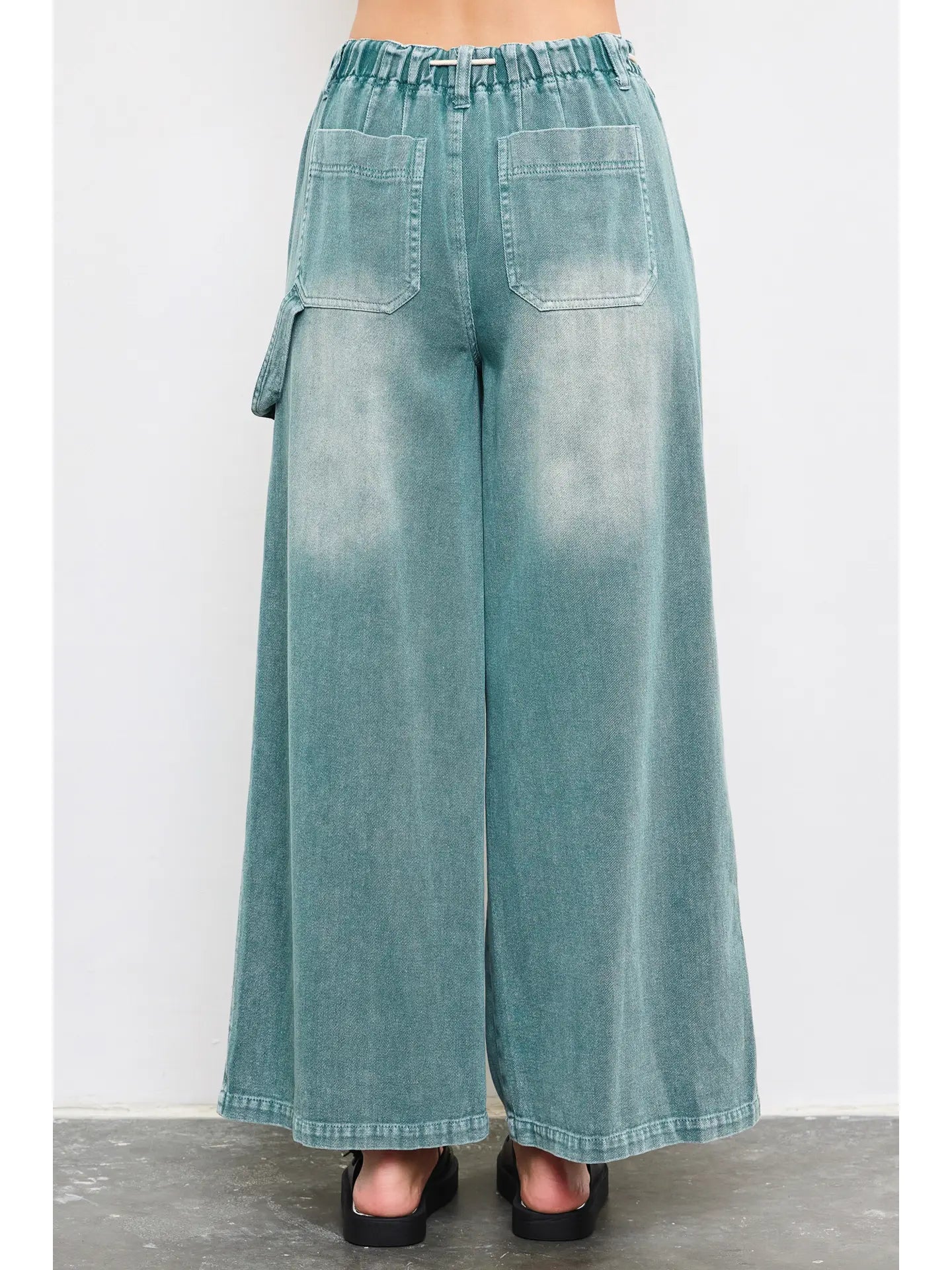 Drawstring Wide-Leg Denim Pants