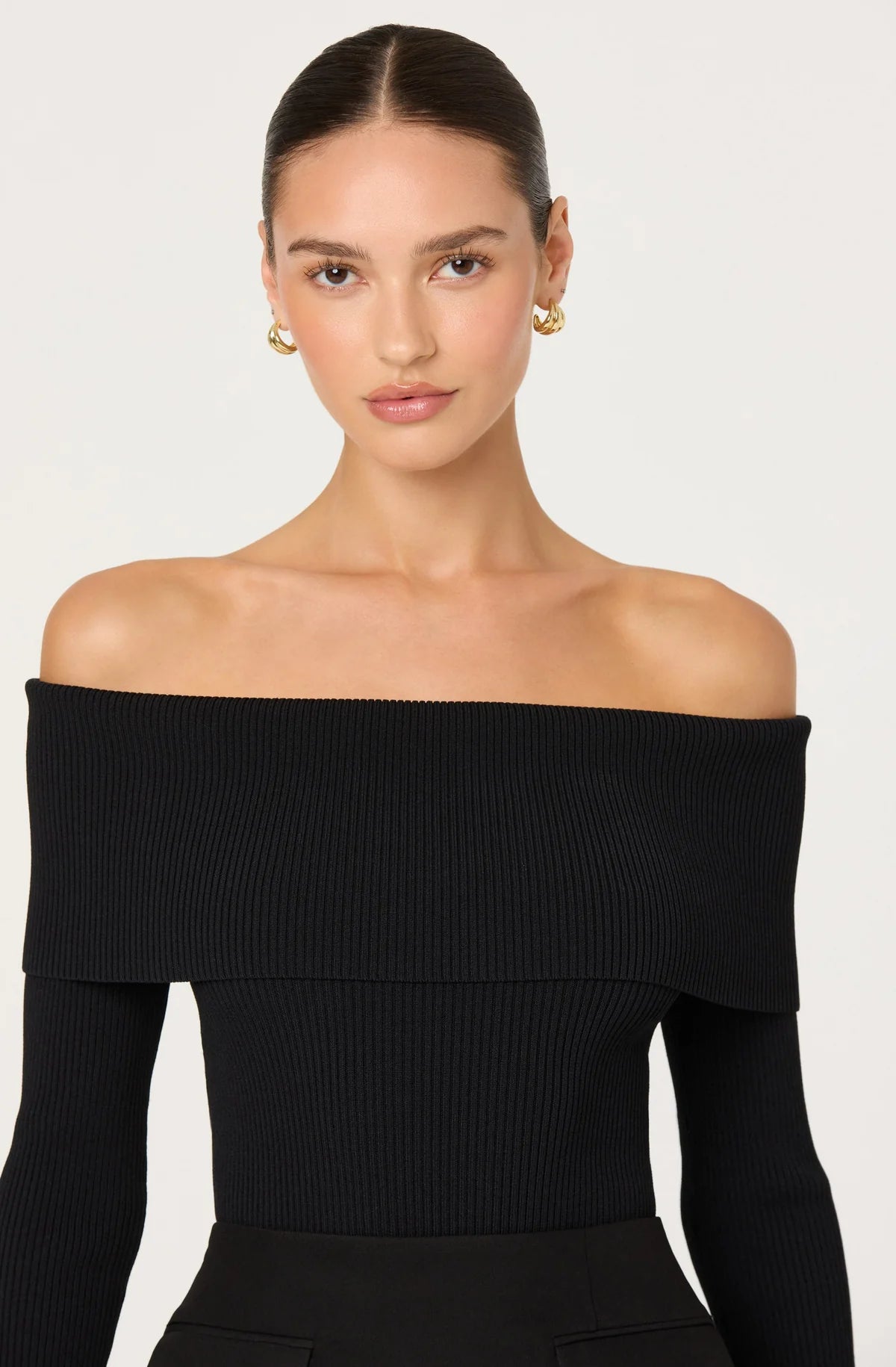 Lidia Ribbed Off Shoulder Sweater