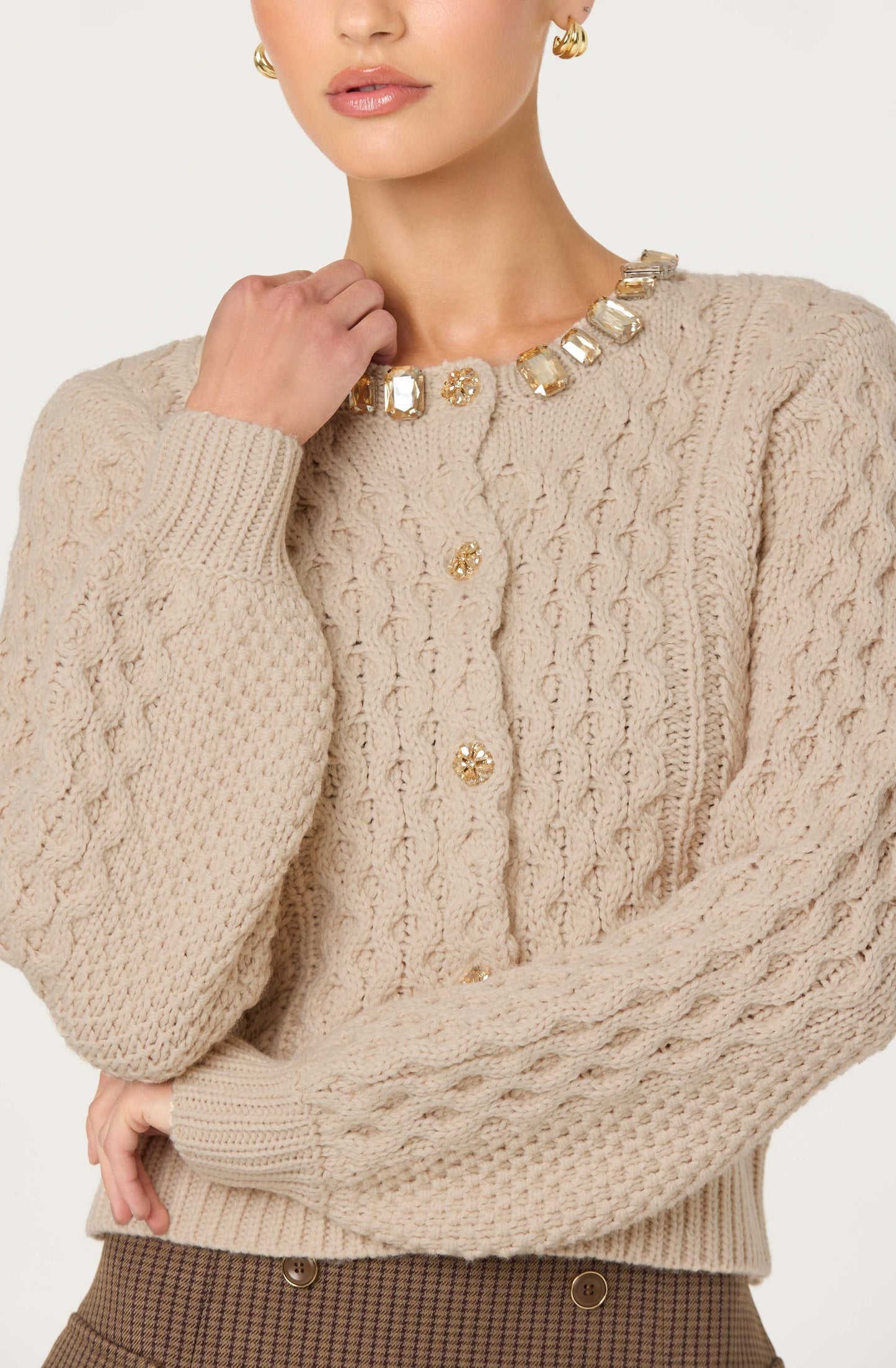 Cathryn Embellished Cable Knit Cardigan
