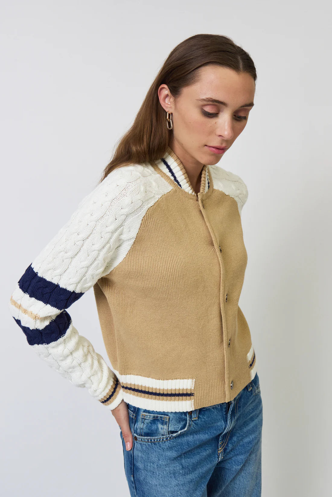 Chloe Cable Sleeve Knit Bomber