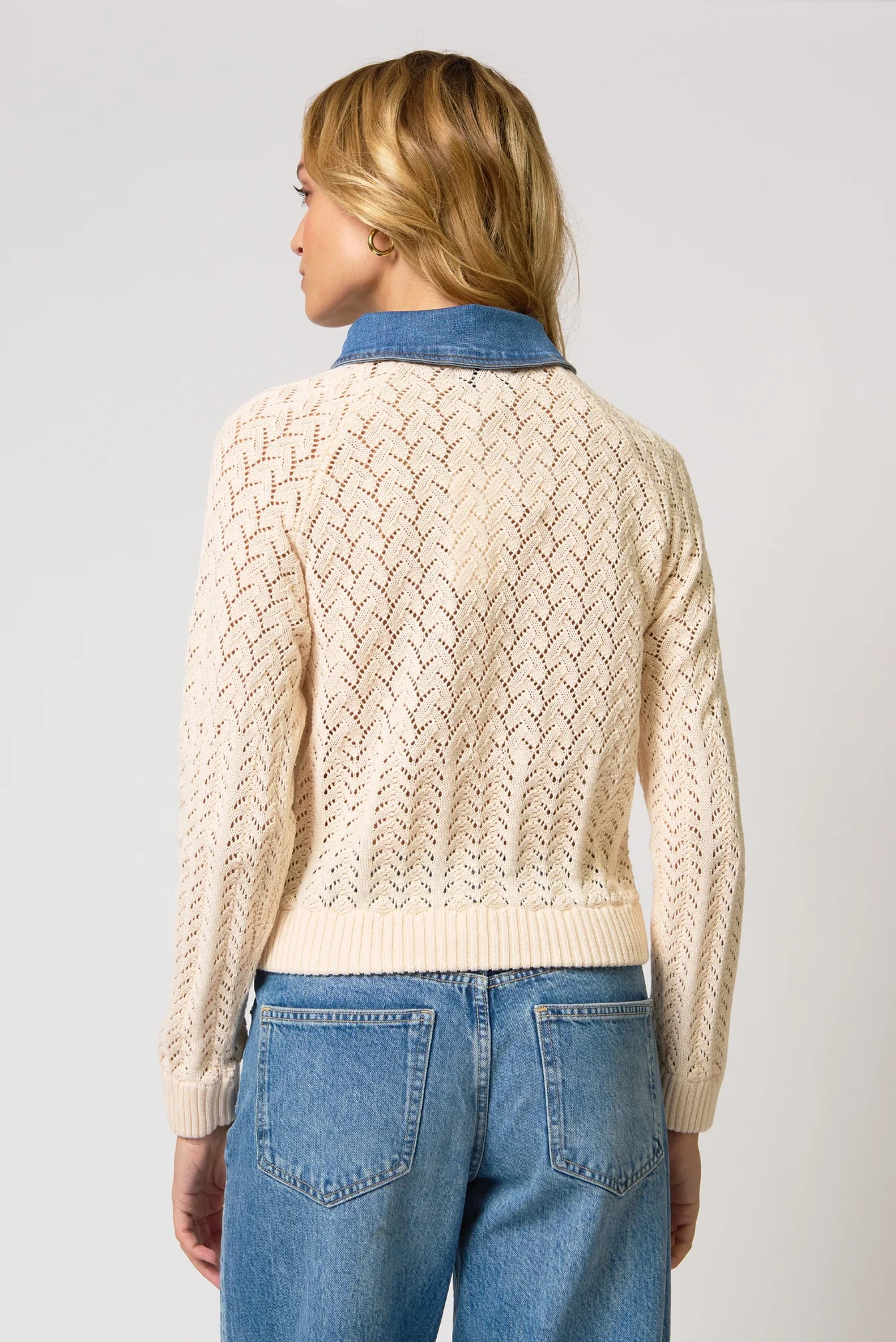 Hazel Denim Collared Pointelle Sweater