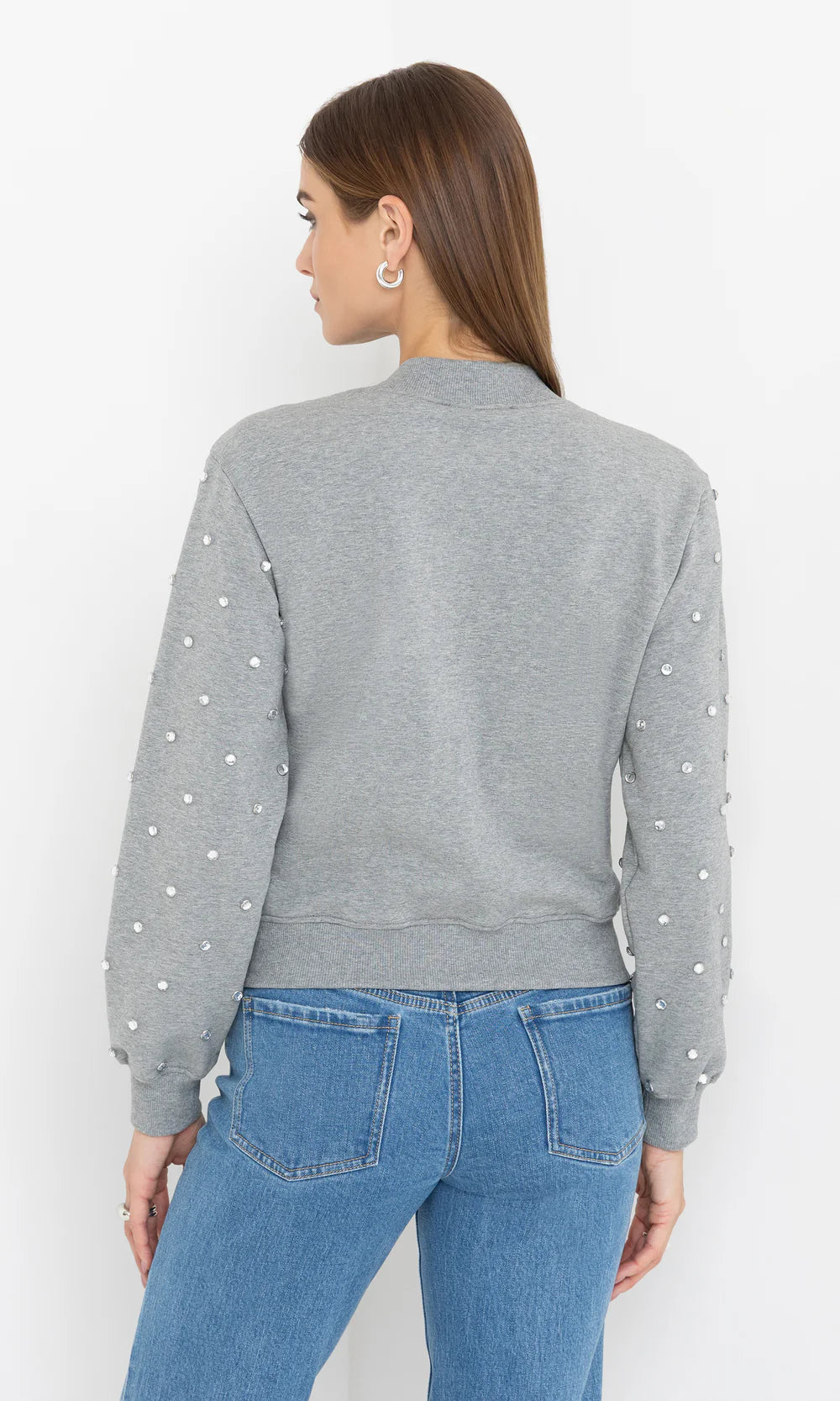 Julie Crystal Stud Sweatshirt Heather Grey