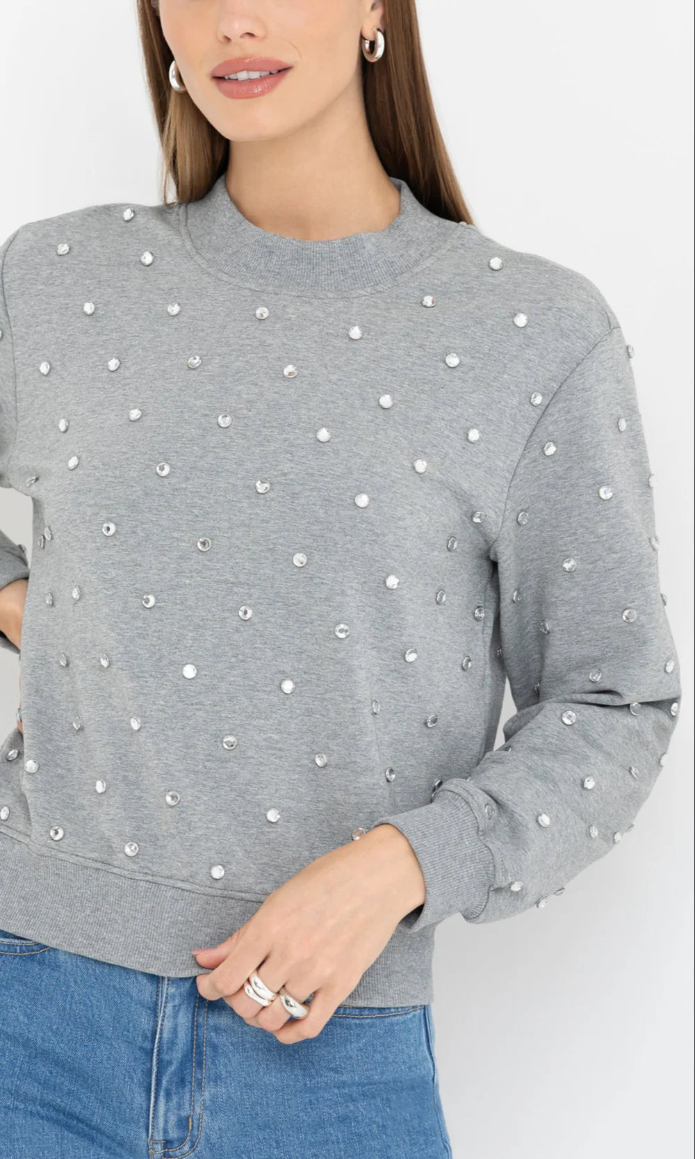 Julie Crystal Stud Sweatshirt Heather Grey