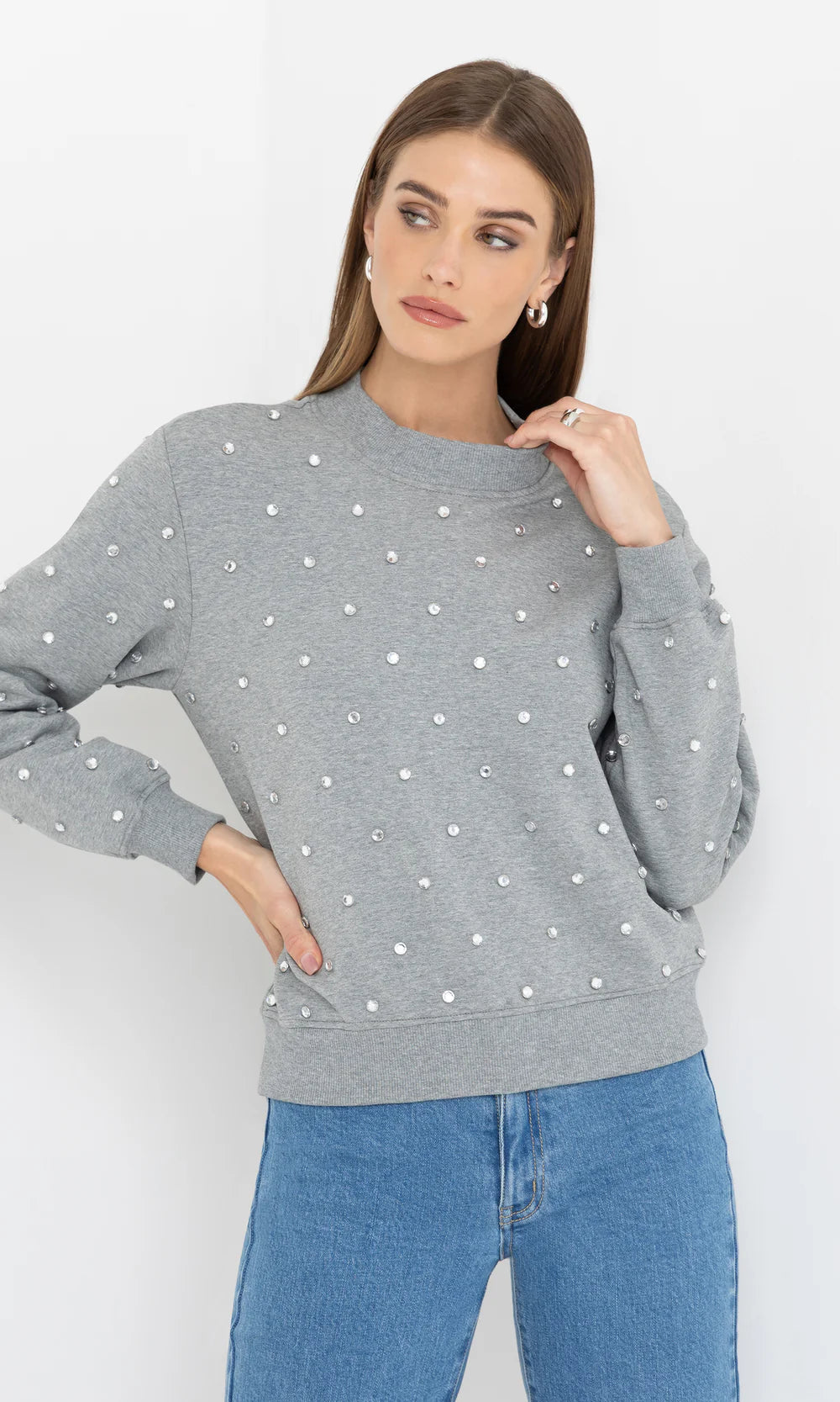 Julie Crystal Stud Sweatshirt Heather Grey