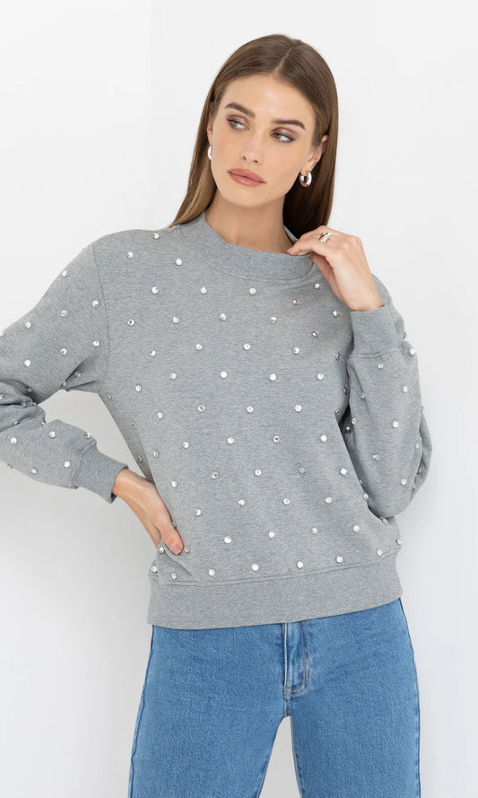 Julie Crystal Stud Sweatshirt Heather Grey