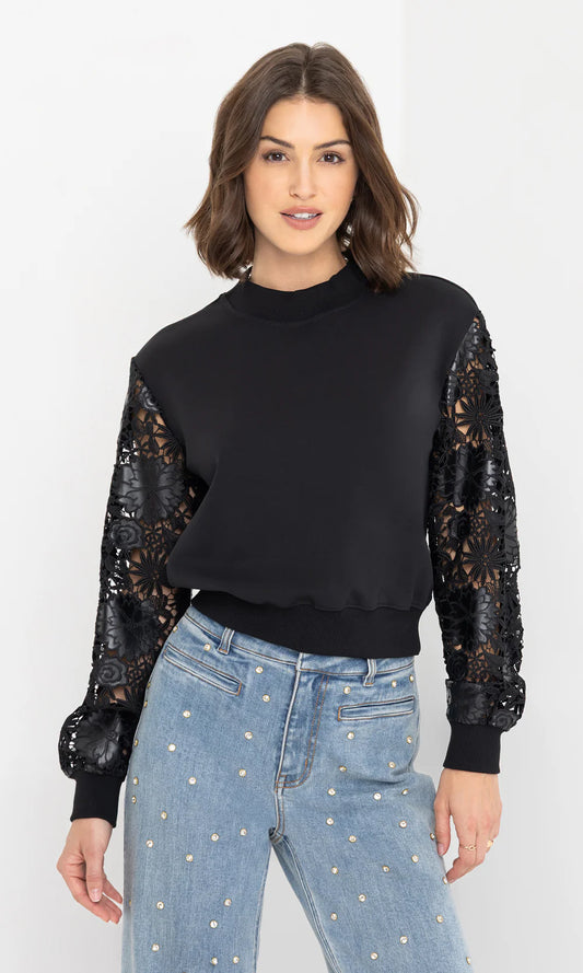 Theron Guipure Blk Combo Sleeve Sweatshirt