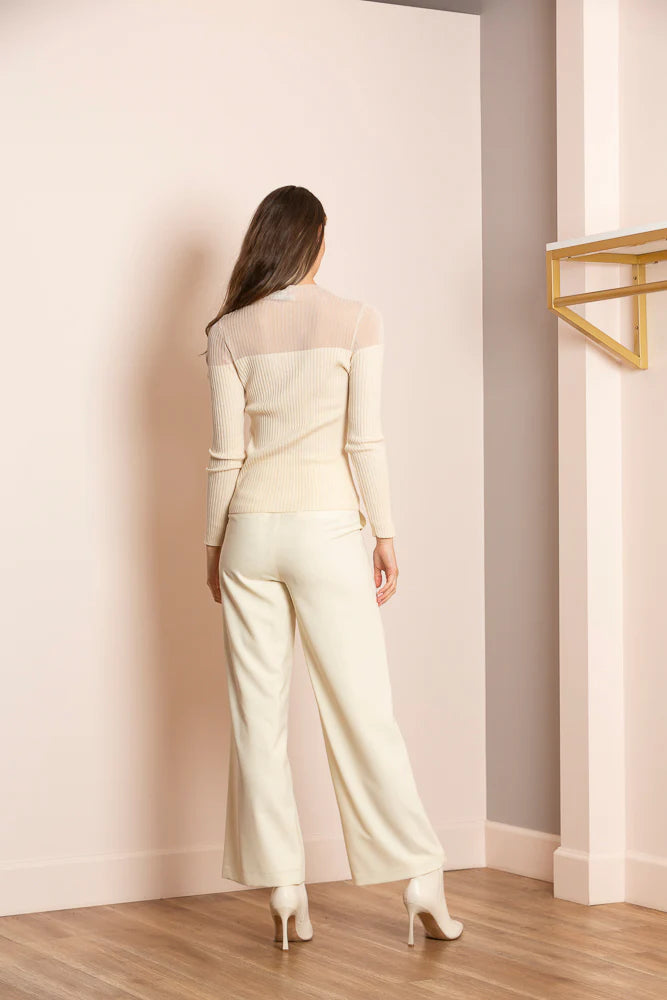 Cashmere Blended Top with Sheer Yoke