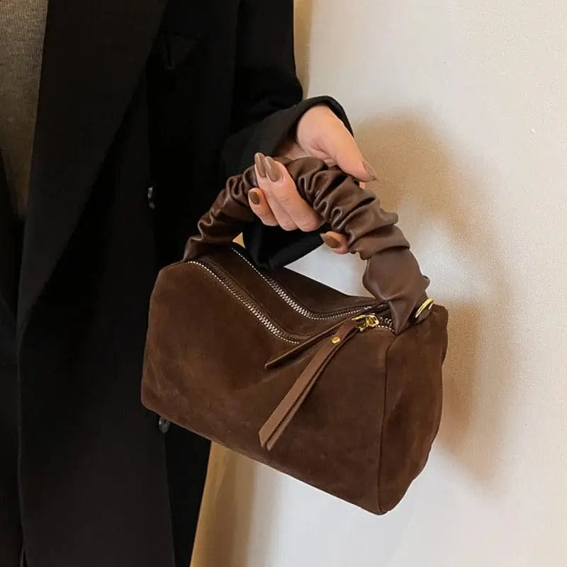 Faux Suede Ruched Handle Bag