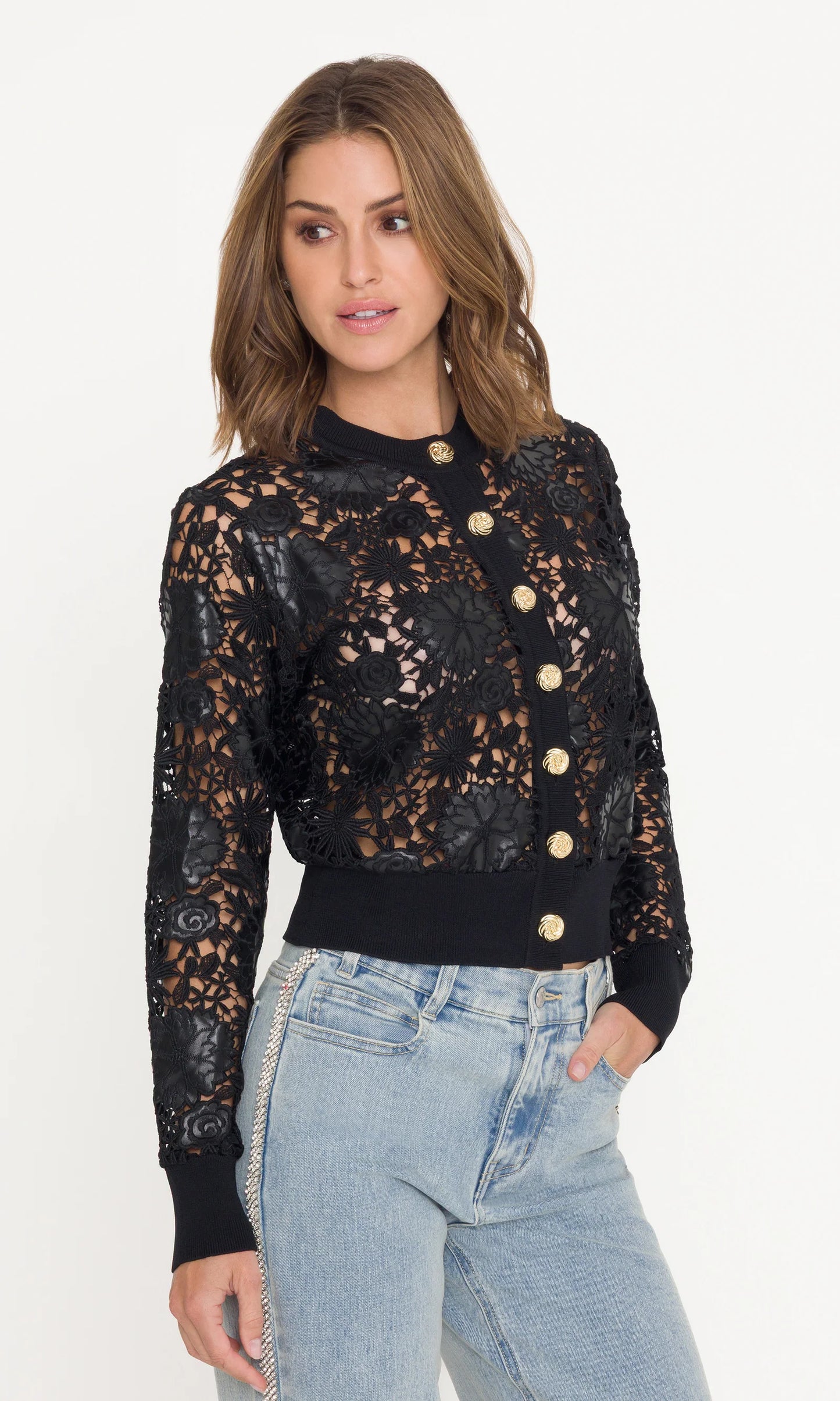 Erin Vegan Leather Lace Cardigan